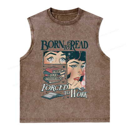 Pagewings Born To Read Bookish Comfor Unisex Washed Tank Top