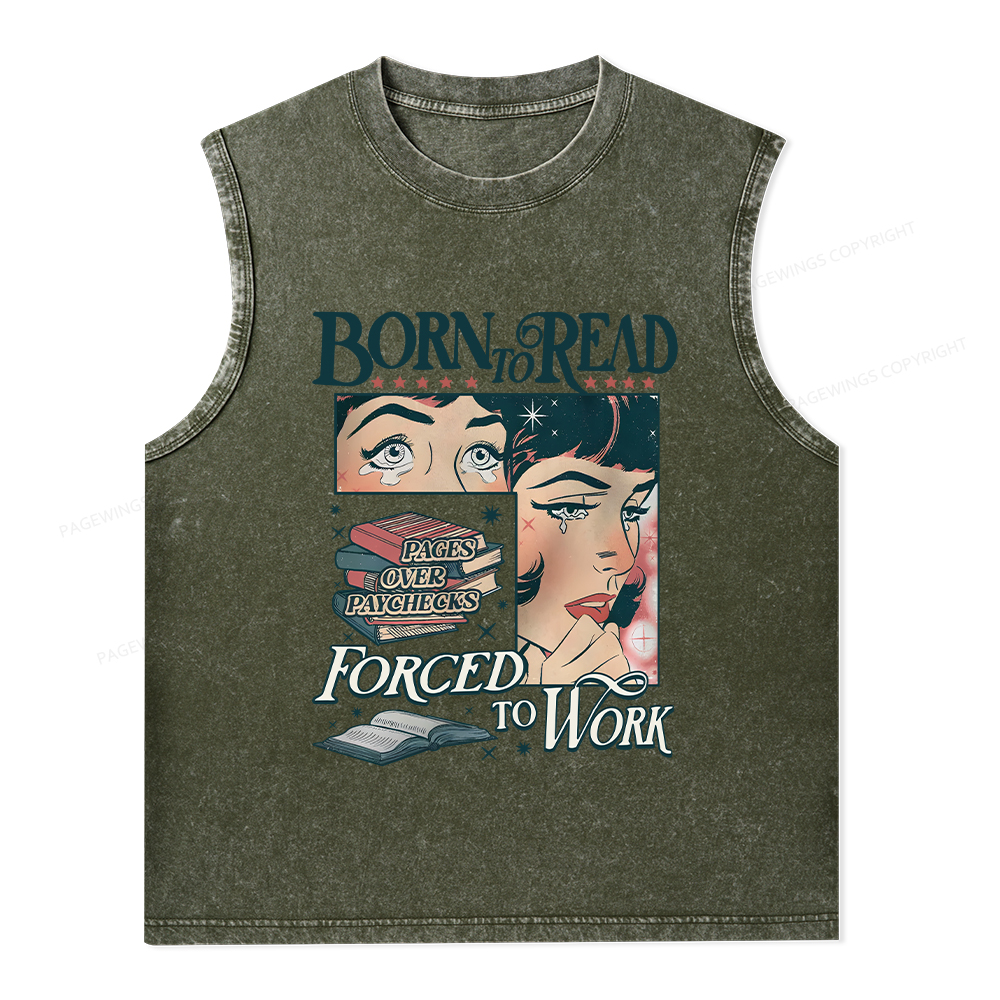 Pagewings Born To Read Bookish Comfor Unisex Washed Tank Top