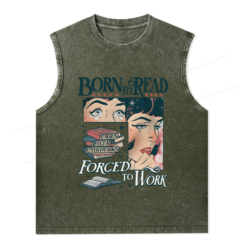 Pagewings Born To Read Bookish Comfor Unisex Washed Tank Top