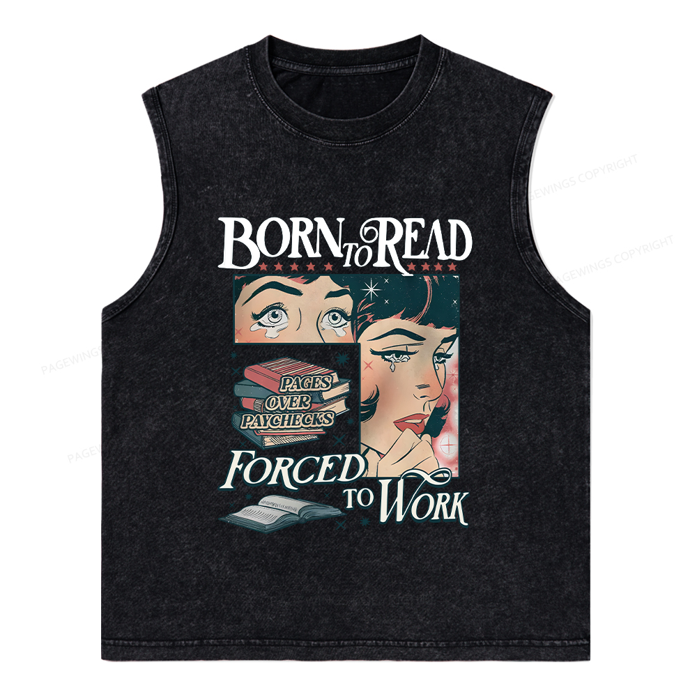 Pagewings Born To Read Bookish Comfor Unisex Washed Tank Top