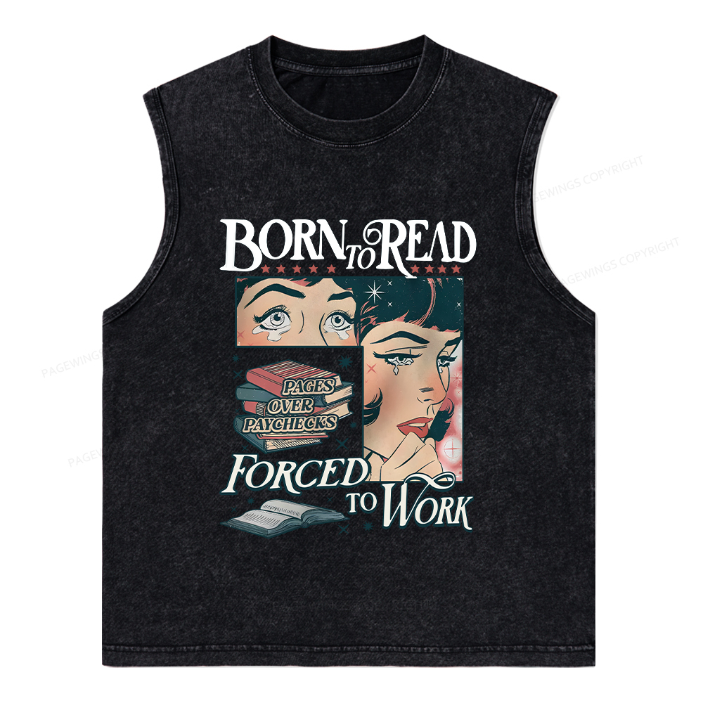 Pagewings Born To Read Bookish Comfor Unisex Washed Tank Top