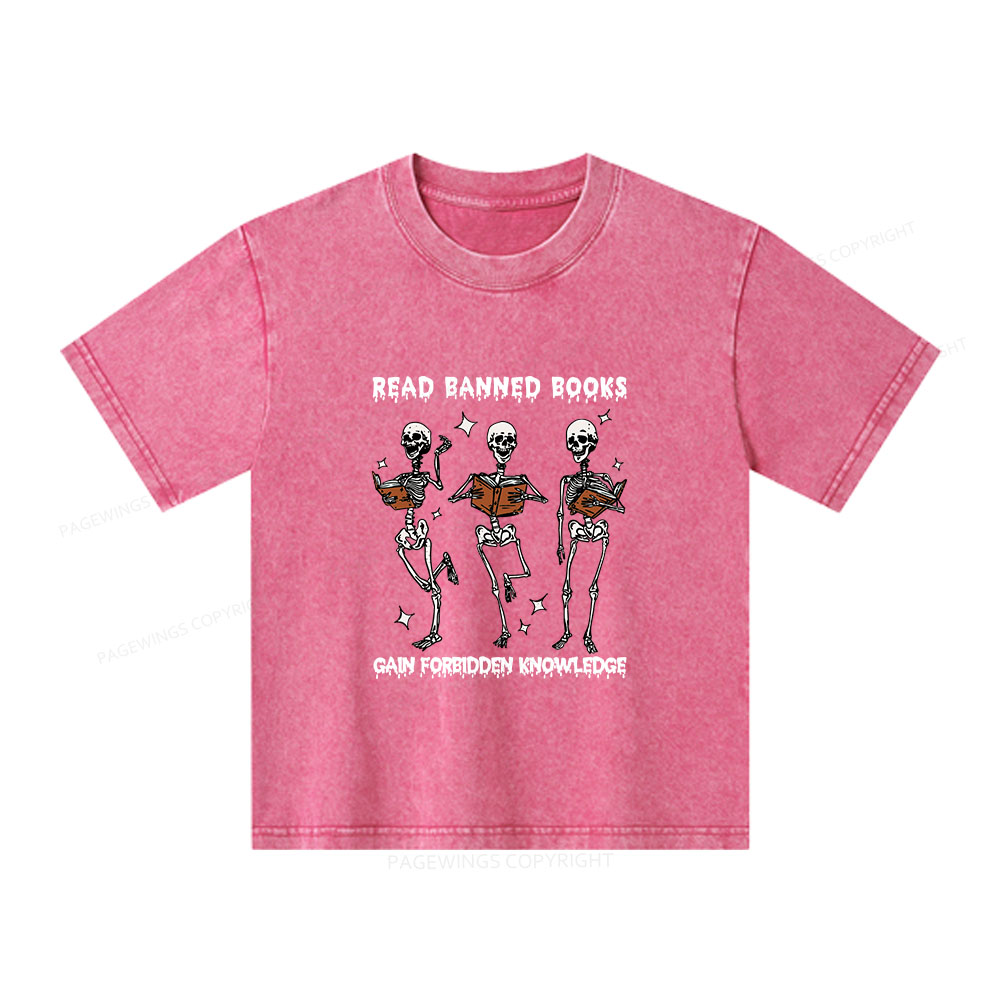Pagewings Read Banned Books Gain Forbidden Knowledge Unisex Kids Washed T-shirt