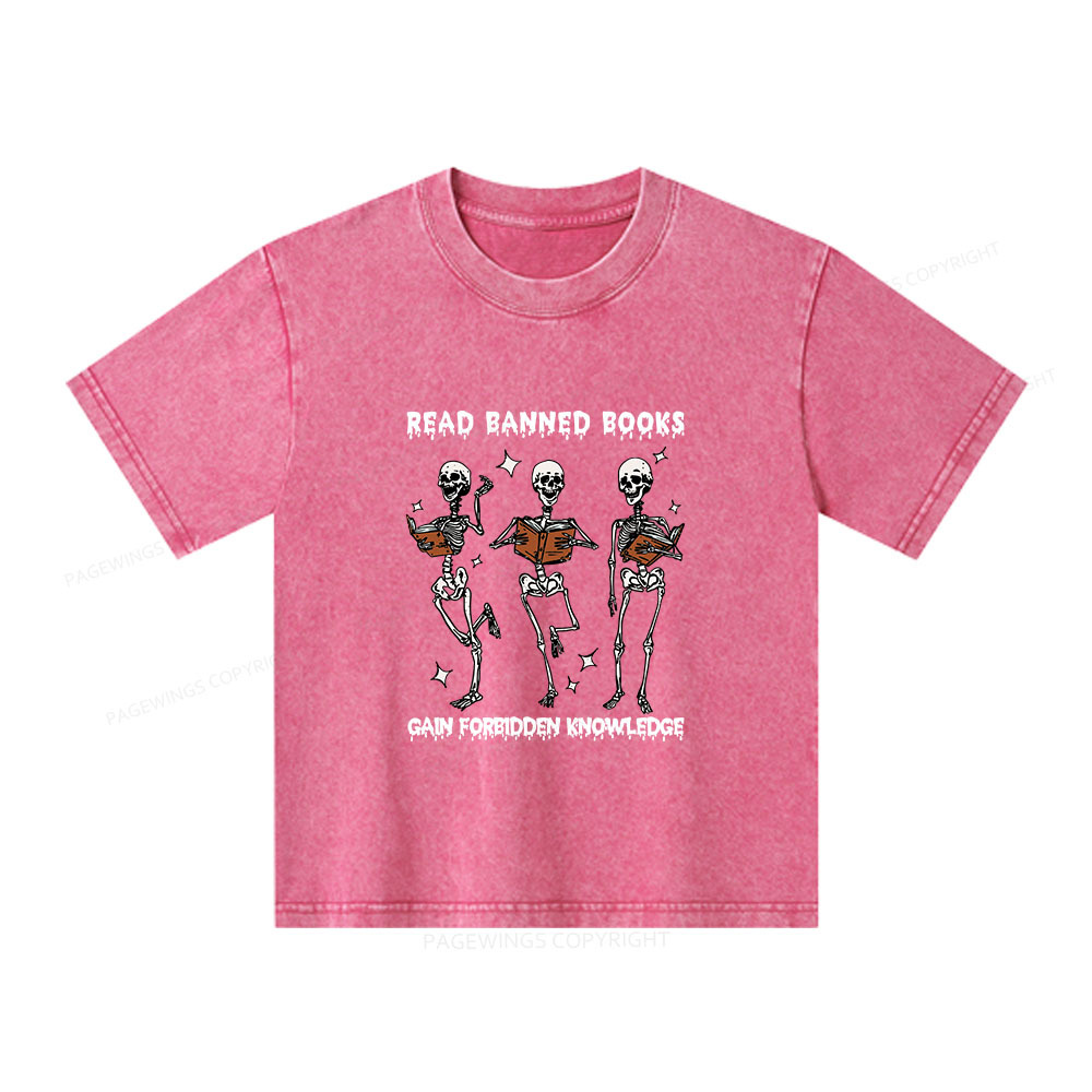 Pagewings Read Banned Books Gain Forbidden Knowledge Unisex Kids Washed T-shirt
