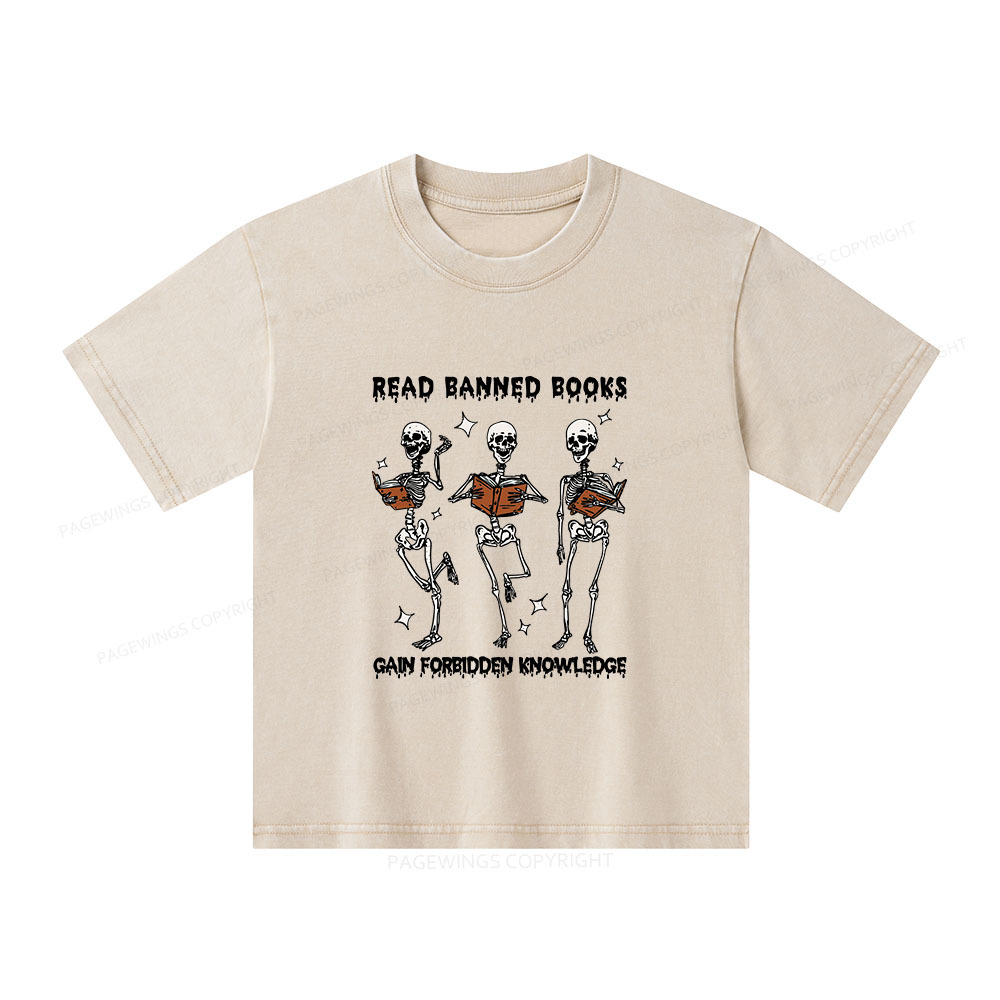 Pagewings Read Banned Books Gain Forbidden Knowledge Unisex Kids Washed T-shirt