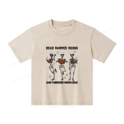 Pagewings Read Banned Books Gain Forbidden Knowledge Unisex Kids Washed T-shirt