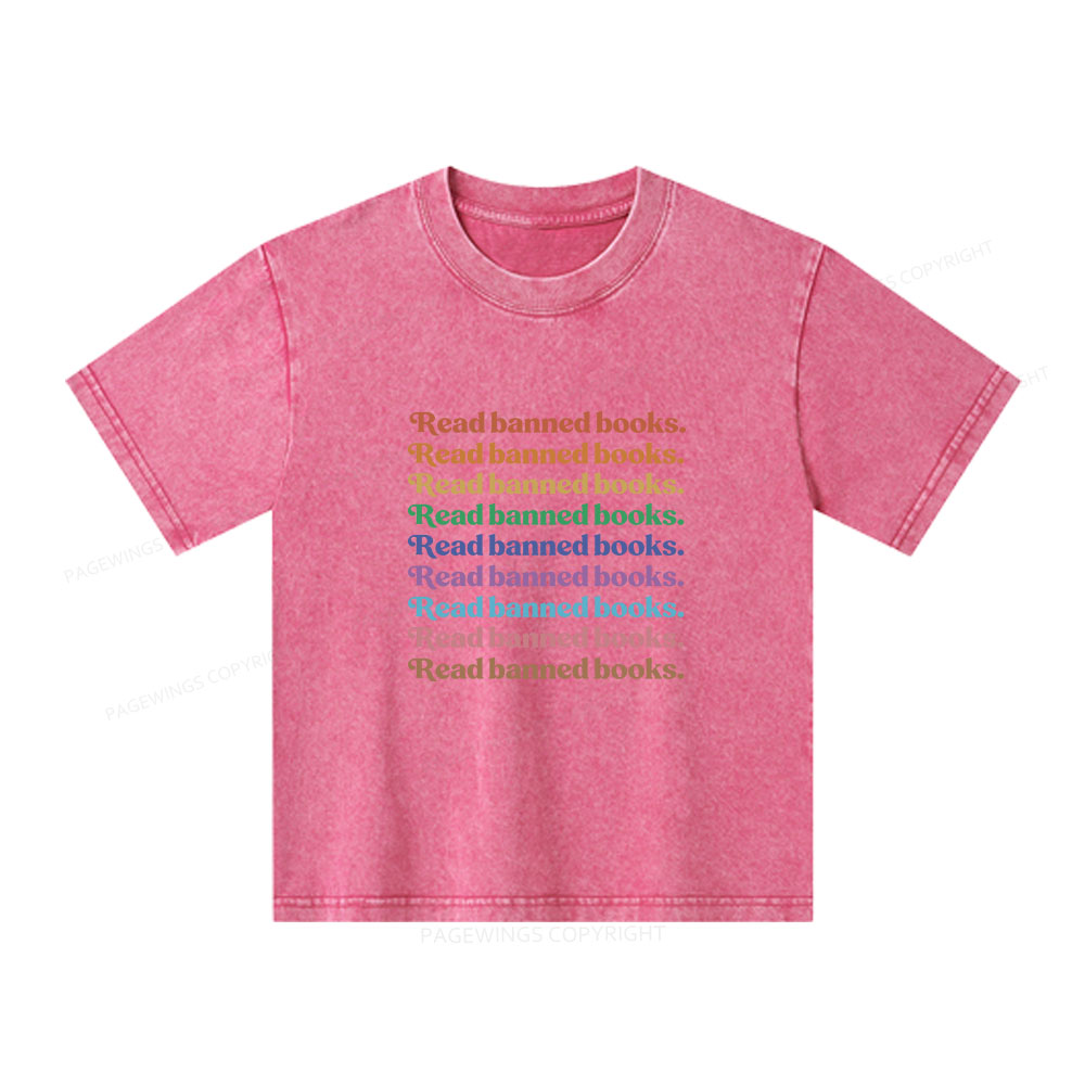 Pagewings Read Banned Books Unisex Kids Washed T-shirt