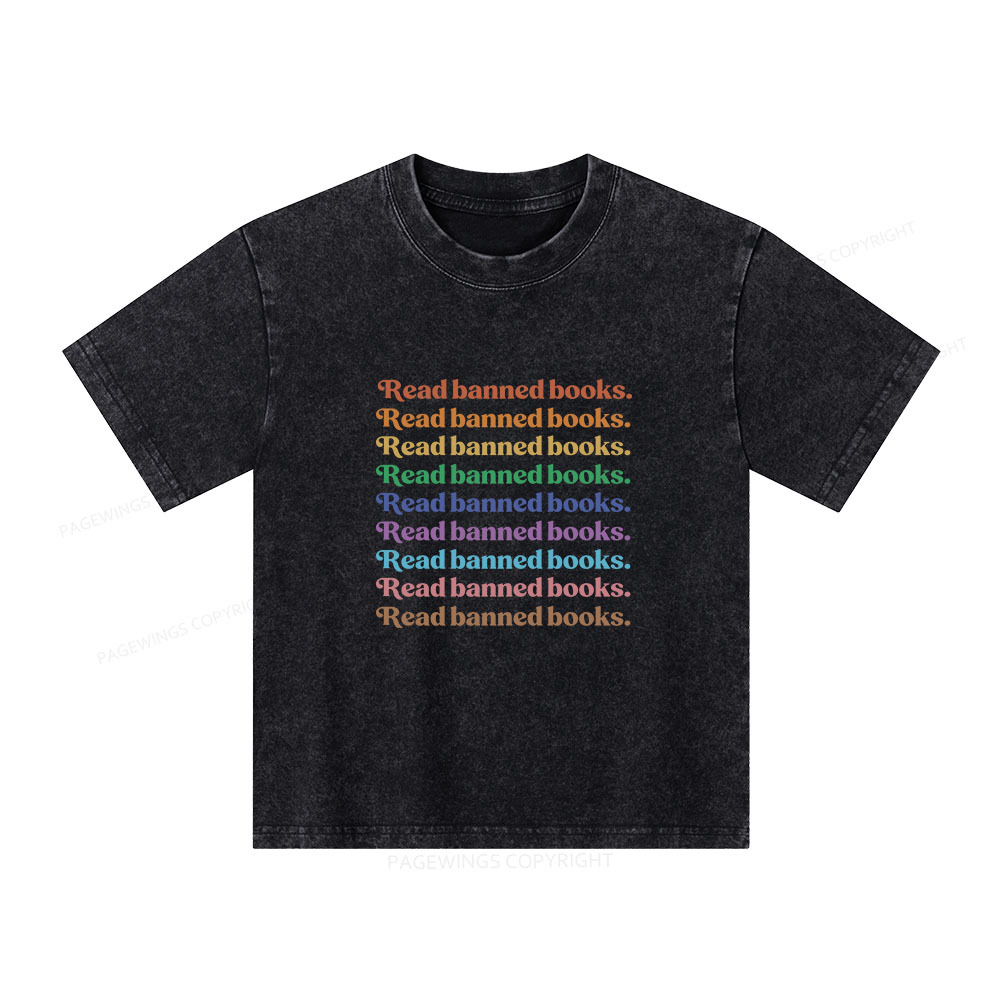 Pagewings Read Banned Books Unisex Kids Washed T-shirt
