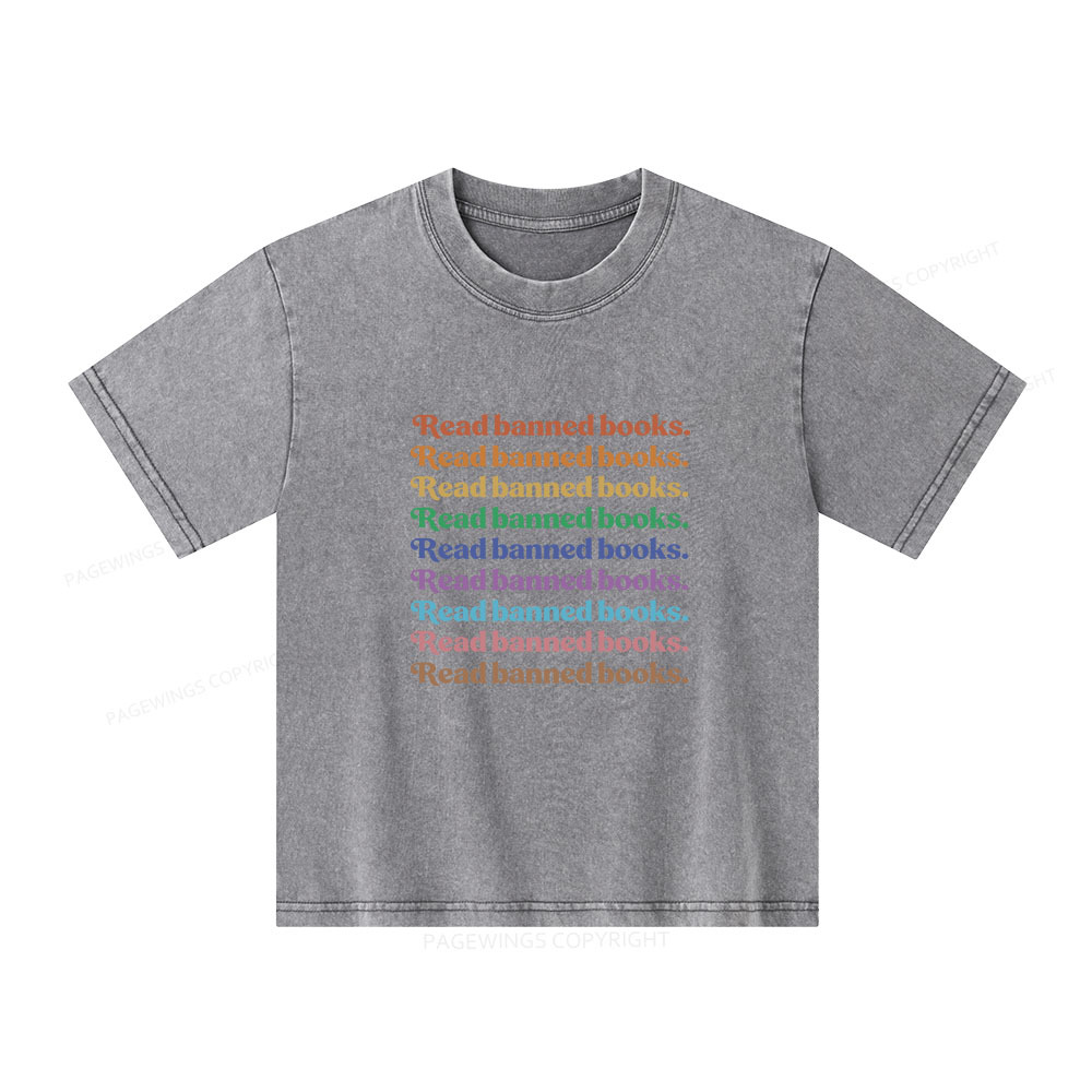 Pagewings Read Banned Books Unisex Kids Washed T-shirt