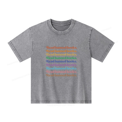 Pagewings Read Banned Books Unisex Kids Washed T-shirt