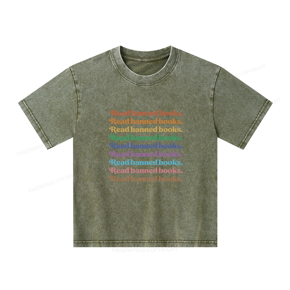 Pagewings Read Banned Books Unisex Kids Washed T-shirt