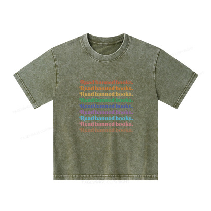 Pagewings Read Banned Books Unisex Kids Washed T-shirt