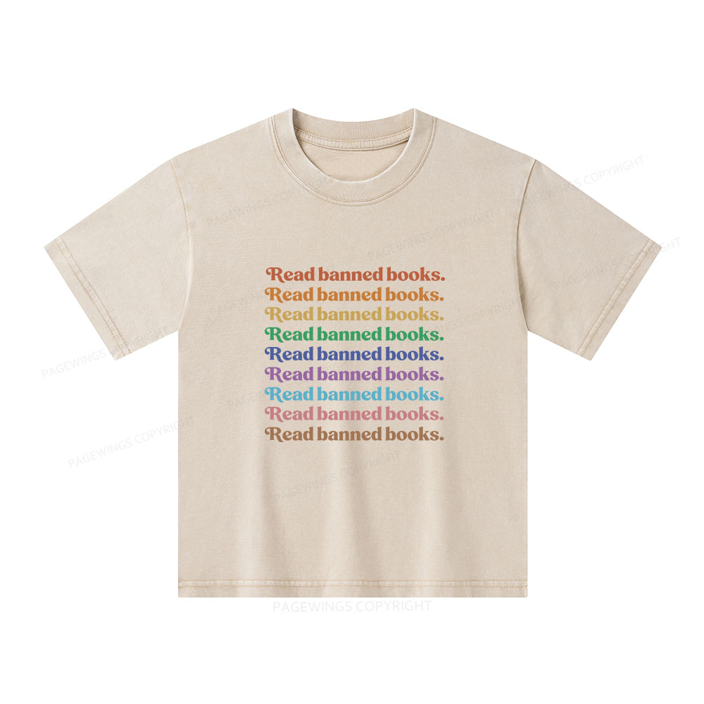 Pagewings Read Banned Books Unisex Kids Washed T-shirt