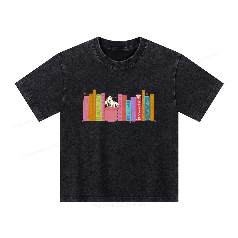 Pagewings Romance Book Tropes Unisex Kids Washed T-shirt