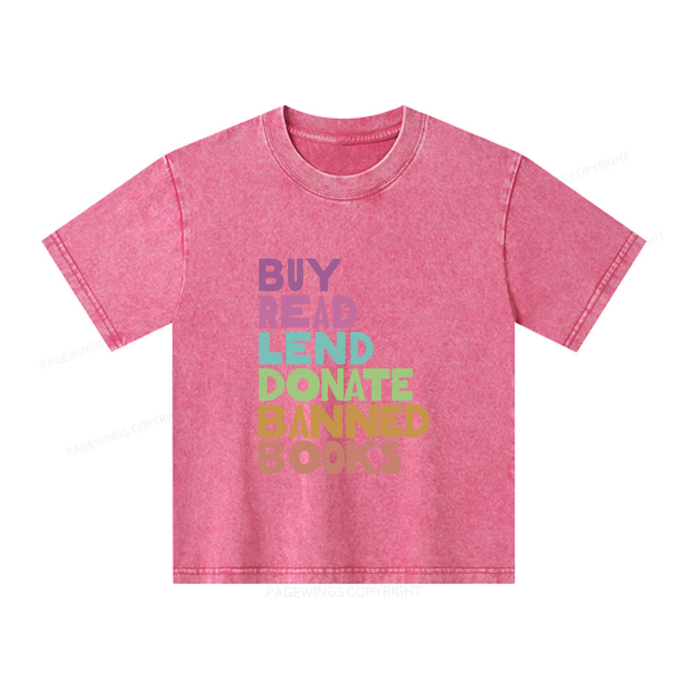 Pagewings Buy Read Lend Donate Banned Books Unisex Kids Washed T-shirt