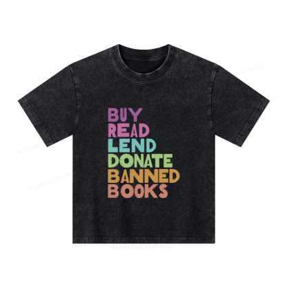 Pagewings Buy Read Lend Donate Banned Books Unisex Kids Washed T-shirt