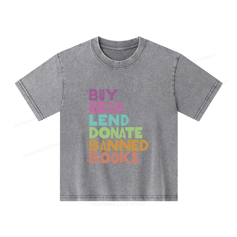 Pagewings Buy Read Lend Donate Banned Books Unisex Kids Washed T-shirt