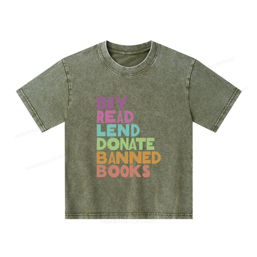 Pagewings Buy Read Lend Donate Banned Books Unisex Kids Washed T-shirt