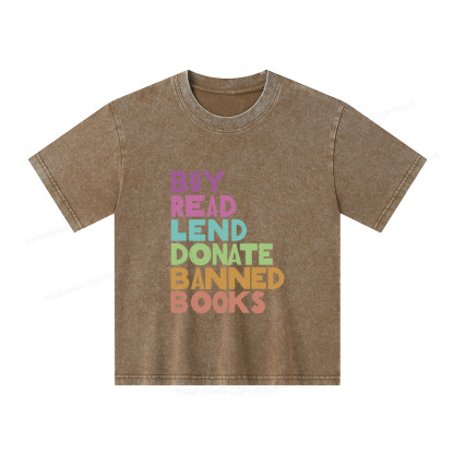 Pagewings Buy Read Lend Donate Banned Books Unisex Kids Washed T-shirt