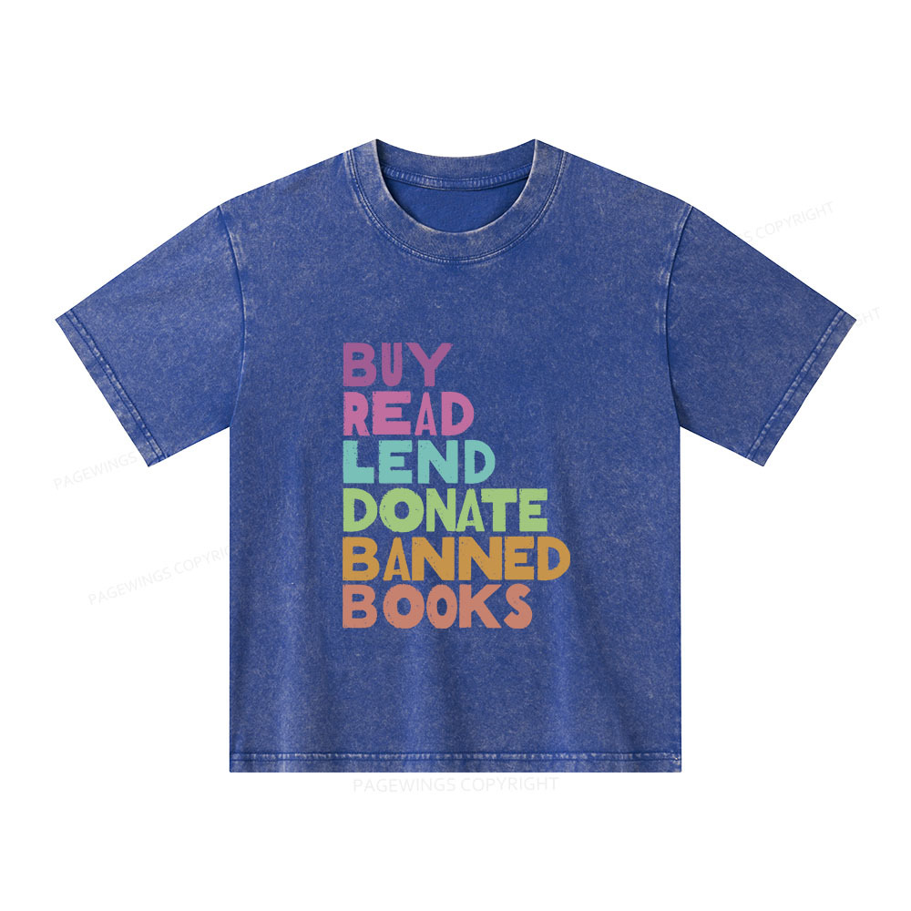 Pagewings Buy Read Lend Donate Banned Books Unisex Kids Washed T-shirt