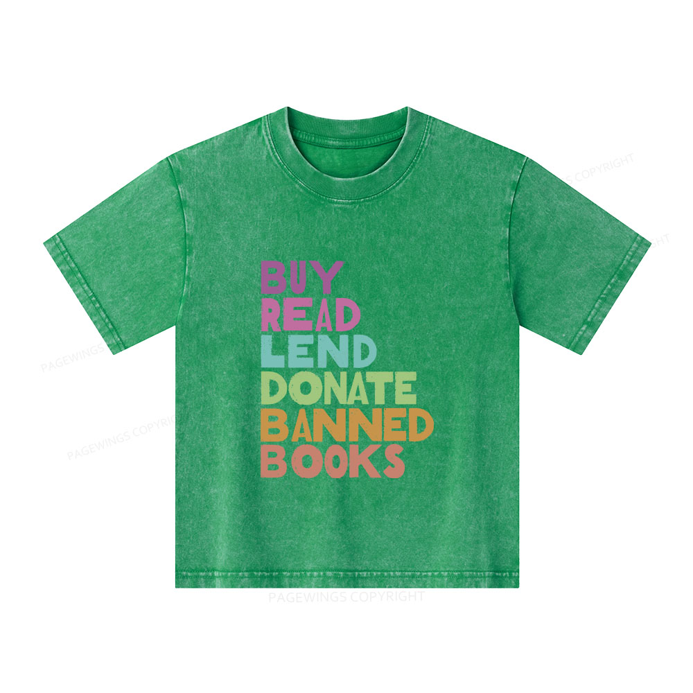 Pagewings Buy Read Lend Donate Banned Books Unisex Kids Washed T-shirt