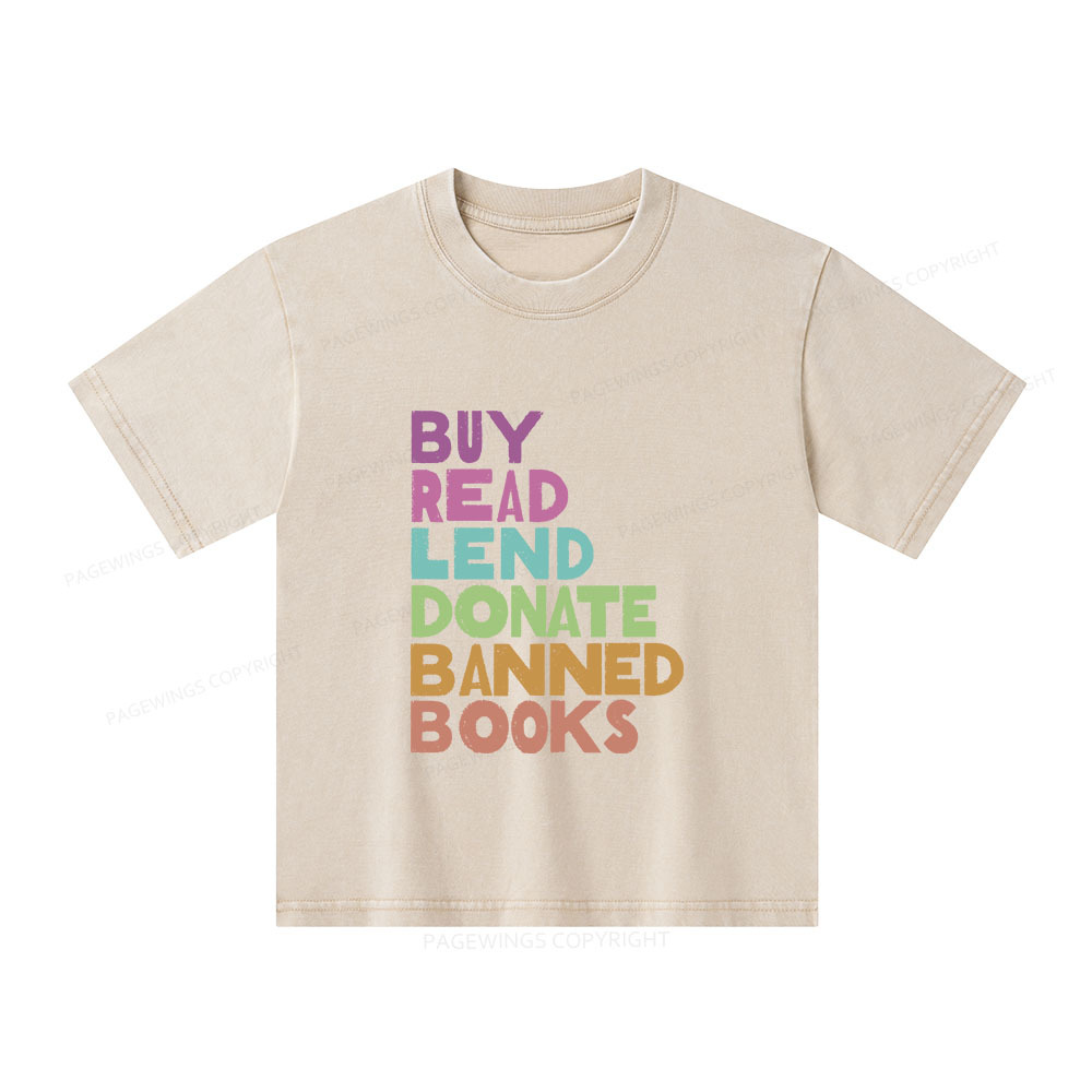 Pagewings Buy Read Lend Donate Banned Books Unisex Kids Washed T-shirt