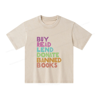Pagewings Buy Read Lend Donate Banned Books Unisex Kids Washed T-shirt