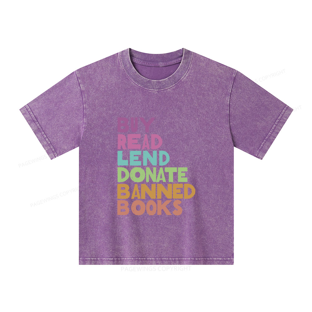 Pagewings Buy Read Lend Donate Banned Books Unisex Kids Washed T-shirt