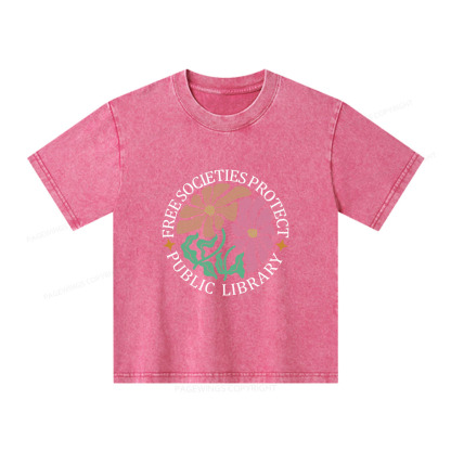 Pagewings Free Societies Protect Public Library Unisex Kids Washed T-shirt