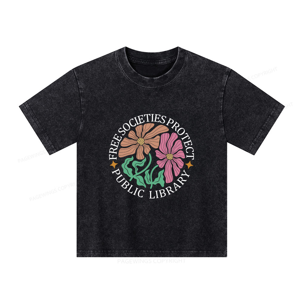 Pagewings Free Societies Protect Public Library Unisex Kids Washed T-shirt