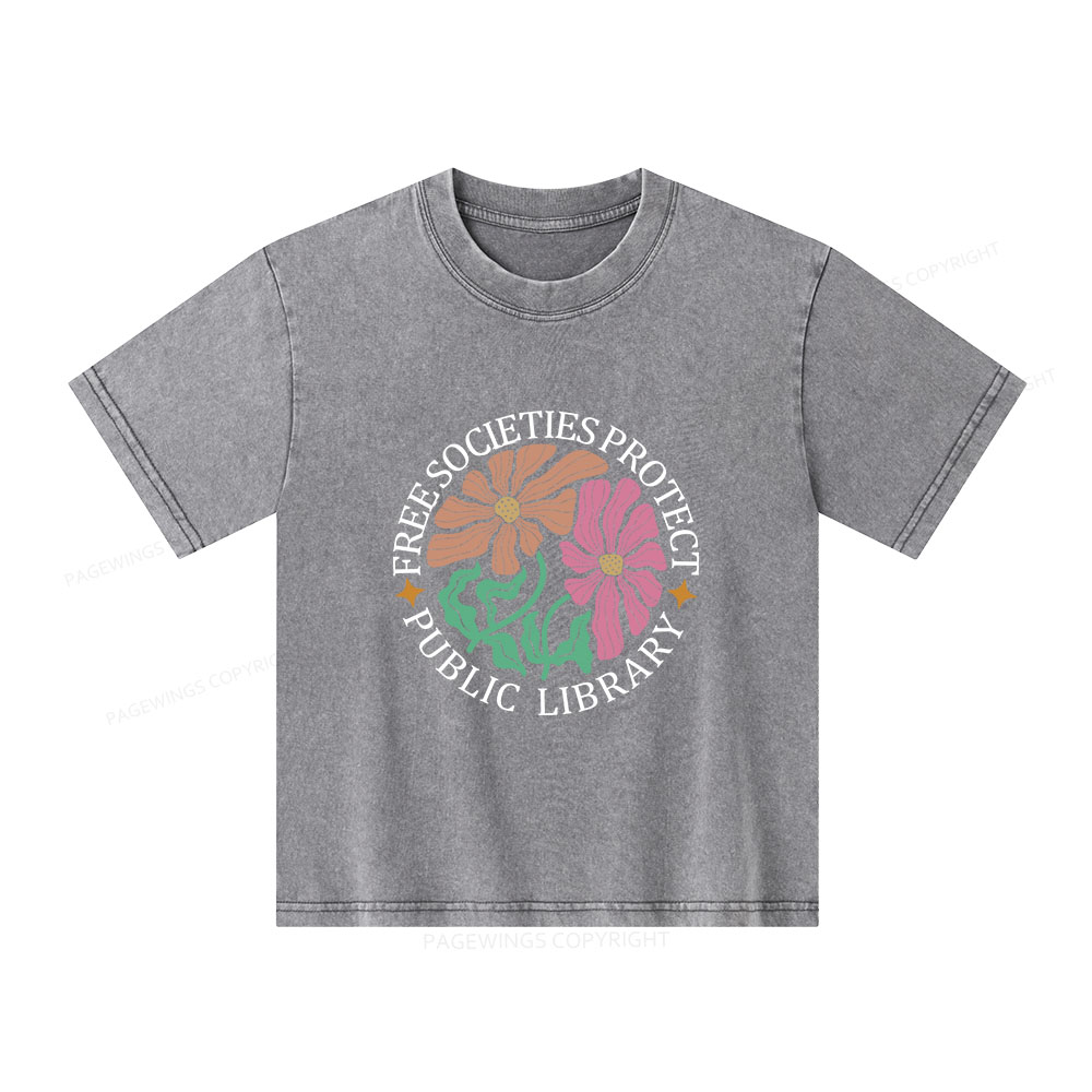 Pagewings Free Societies Protect Public Library Unisex Kids Washed T-shirt