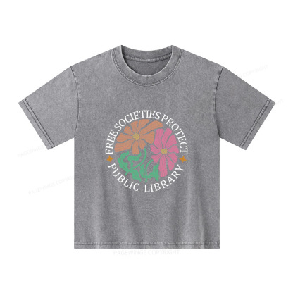 Pagewings Free Societies Protect Public Library Unisex Kids Washed T-shirt