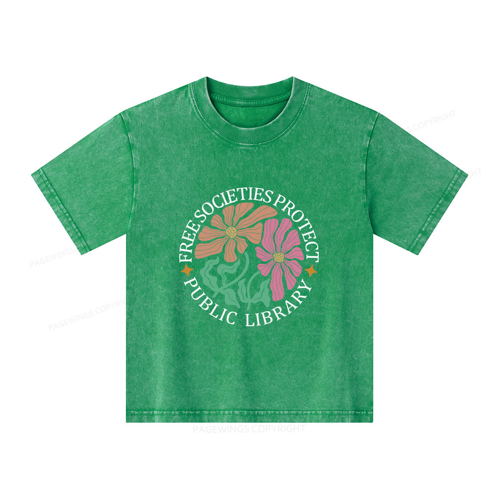 Pagewings Free Societies Protect Public Library Unisex Kids Washed T-shirt