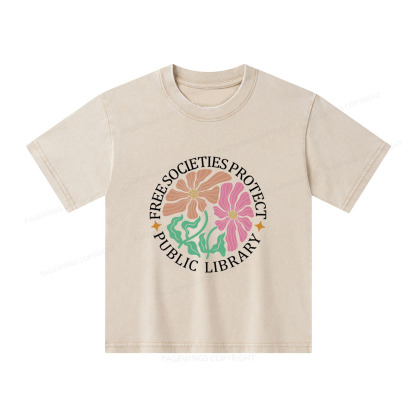 Pagewings Free Societies Protect Public Library Unisex Kids Washed T-shirt
