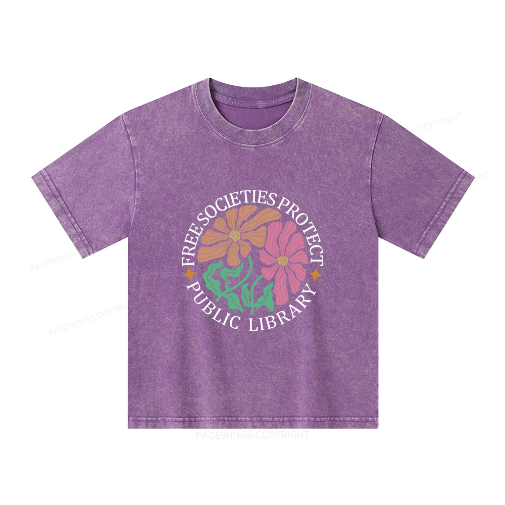 Pagewings Free Societies Protect Public Library Unisex Kids Washed T-shirt
