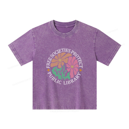 Pagewings Free Societies Protect Public Library Unisex Kids Washed T-shirt
