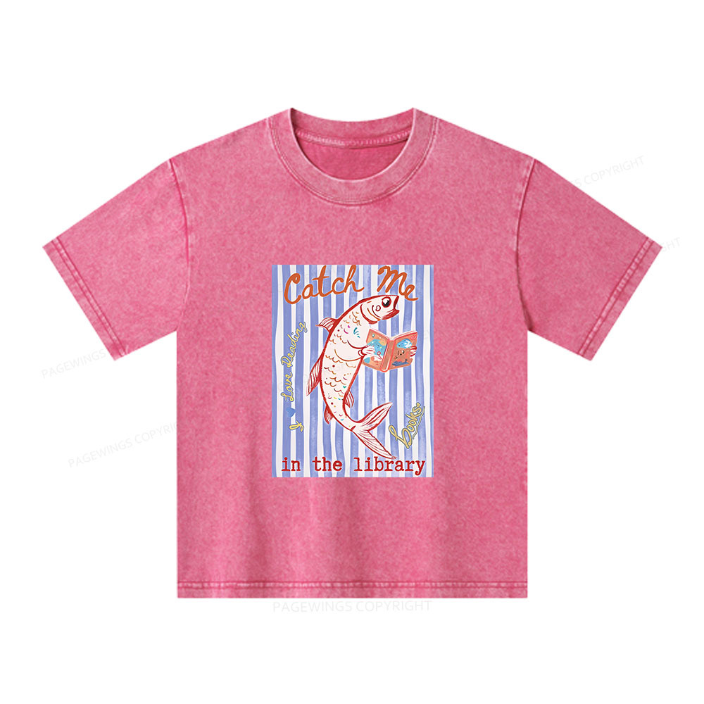 Pagewings Catch Me In The Library Unisex Kids Washed T-shirt
