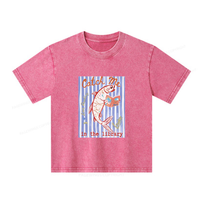 Pagewings Catch Me In The Library Unisex Kids Washed T-shirt