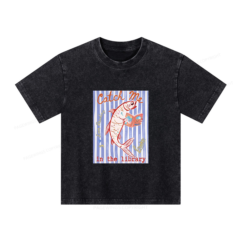 Pagewings Catch Me In The Library Unisex Kids Washed T-shirt