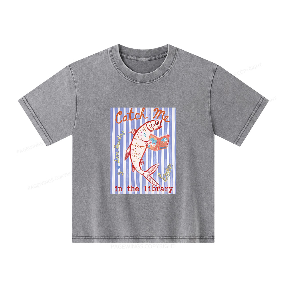 Pagewings Catch Me In The Library Unisex Kids Washed T-shirt