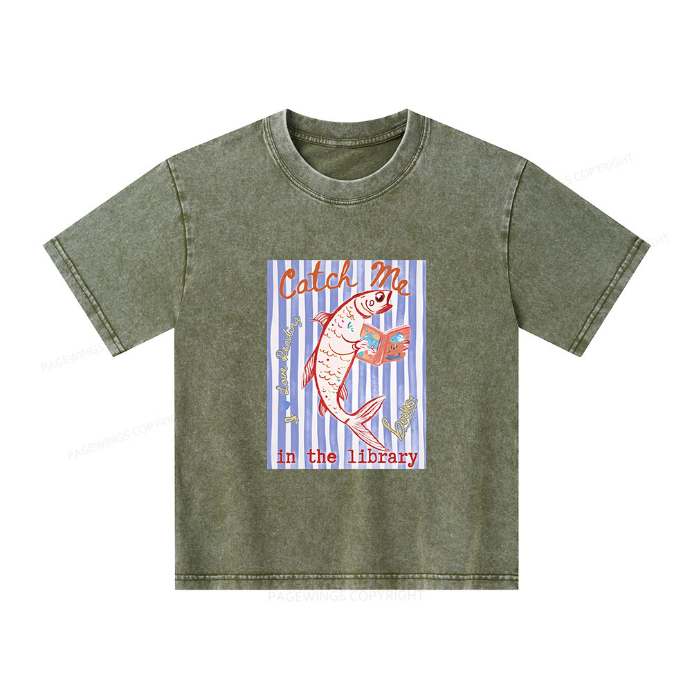 Pagewings Catch Me In The Library Unisex Kids Washed T-shirt