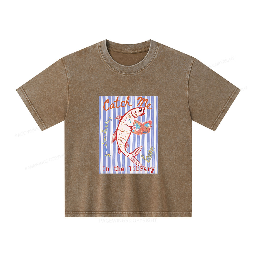 Pagewings Catch Me In The Library Unisex Kids Washed T-shirt