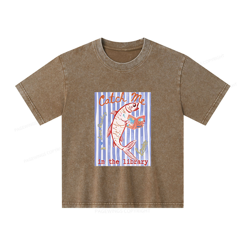 Pagewings Catch Me In The Library Unisex Kids Washed T-shirt