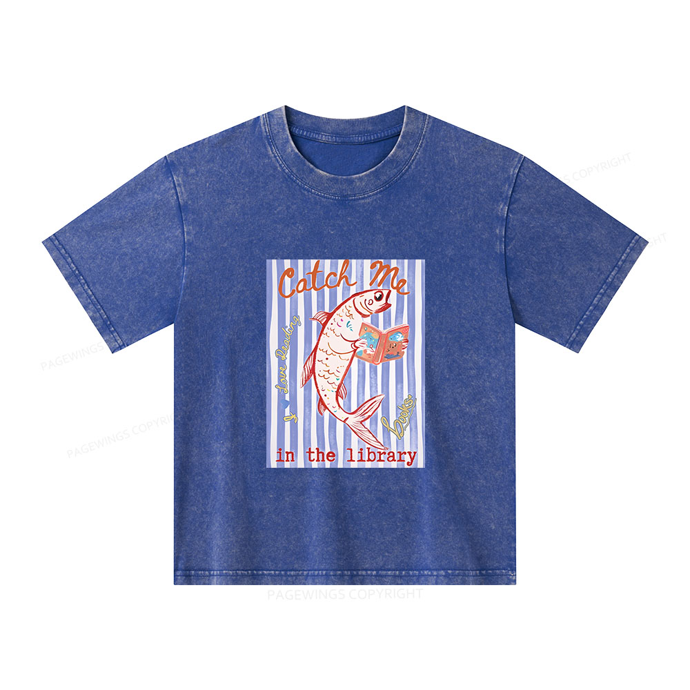 Pagewings Catch Me In The Library Unisex Kids Washed T-shirt
