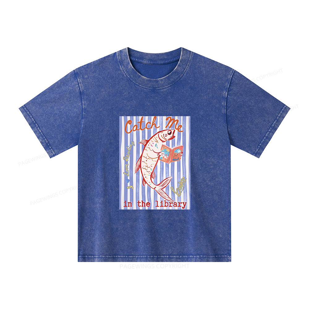 Pagewings Catch Me In The Library Unisex Kids Washed T-shirt