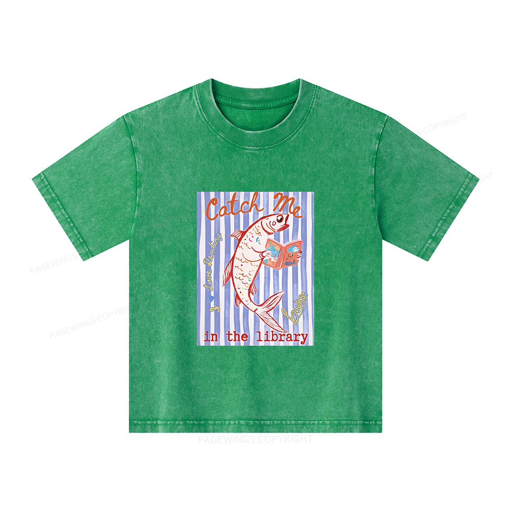 Pagewings Catch Me In The Library Unisex Kids Washed T-shirt