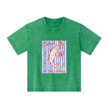 Pagewings Catch Me In The Library Unisex Kids Washed T-shirt
