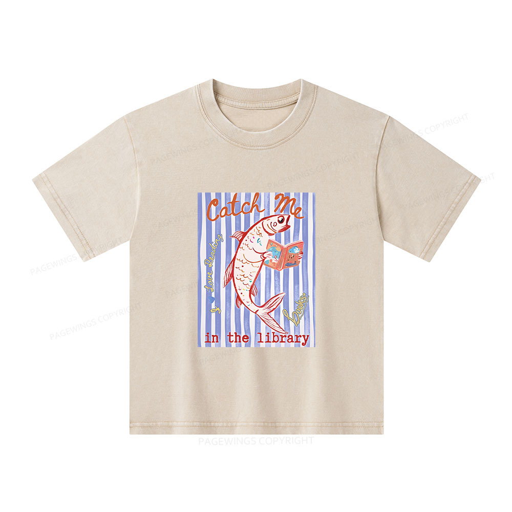 Pagewings Catch Me In The Library Unisex Kids Washed T-shirt
