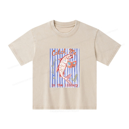 Pagewings Catch Me In The Library Unisex Kids Washed T-shirt