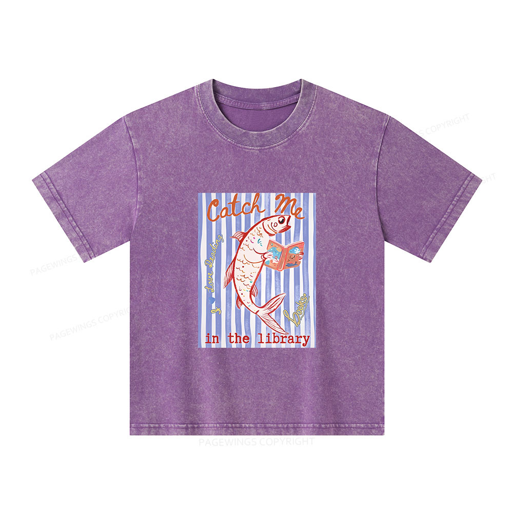 Pagewings Catch Me In The Library Unisex Kids Washed T-shirt
