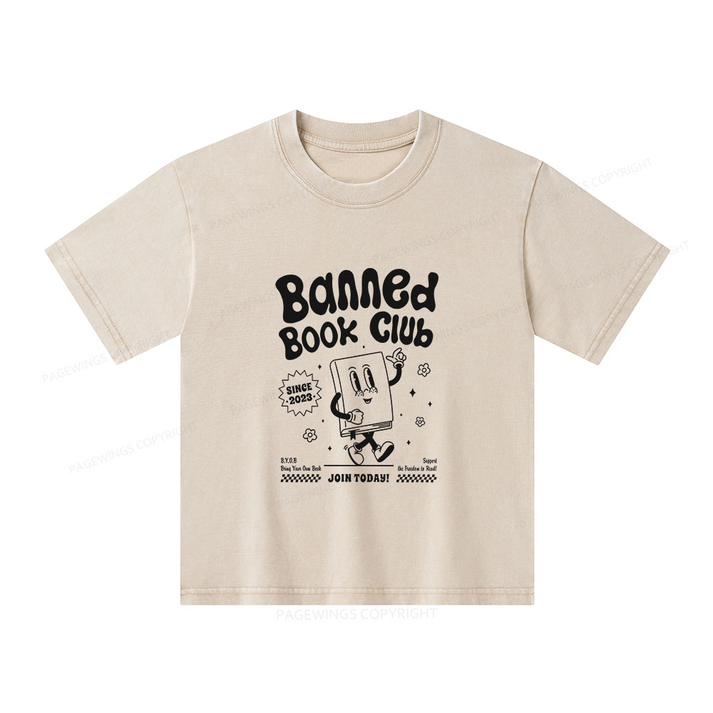 Pagewings Banned Book Club Unisex Kids Washed T-shirt